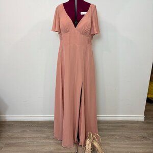 Azazie Kimber  Rosette A-Line Flounce Sleeve Chiffon Dress sz C or 14-16